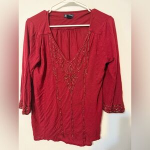 Lucky Brand Crimson Embroidered Blouse